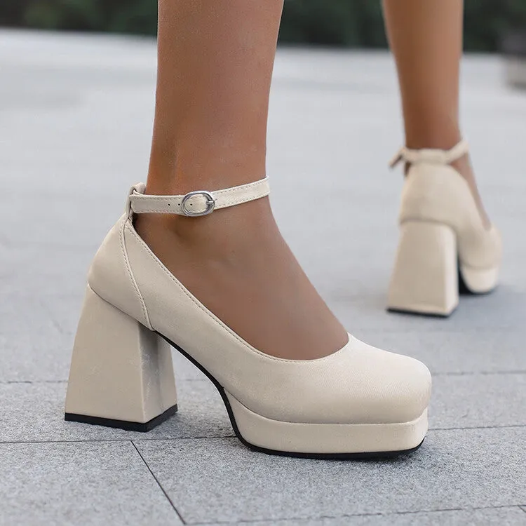 Women's Square Toe Ankle Strap Platform Pumps