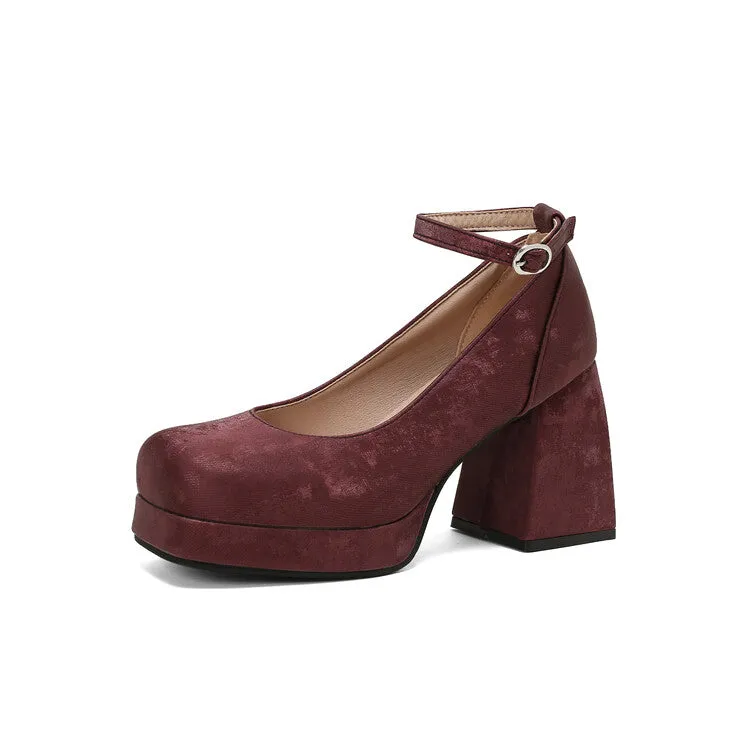 Women's Square Toe Ankle Strap Platform Pumps