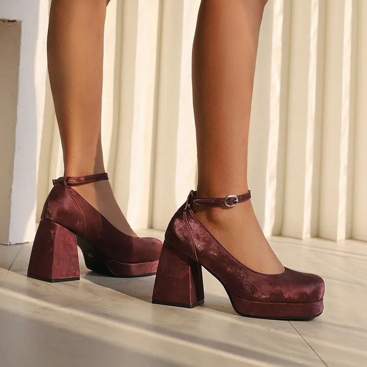 Women's Square Toe Ankle Strap Platform Pumps