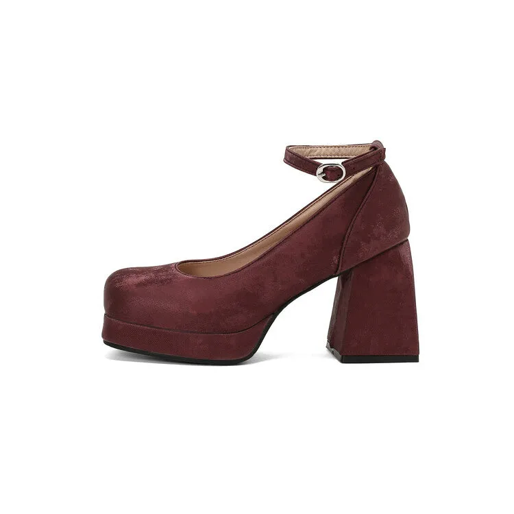 Women's Square Toe Ankle Strap Platform Pumps