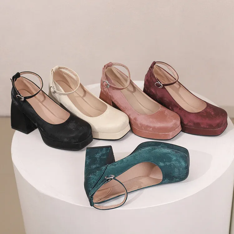 Women's Square Toe Ankle Strap Platform Pumps