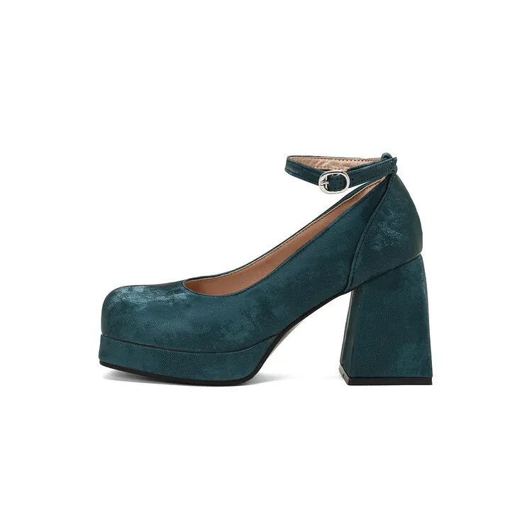 Women's Square Toe Ankle Strap Platform Pumps