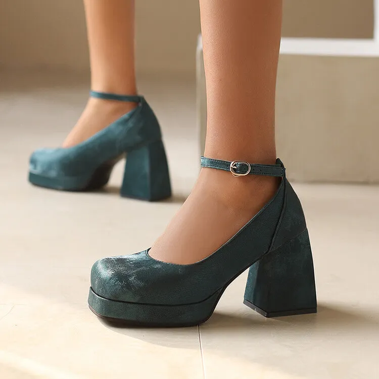 Women's Square Toe Ankle Strap Platform Pumps