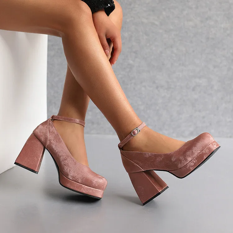 Women's Square Toe Ankle Strap Platform Pumps