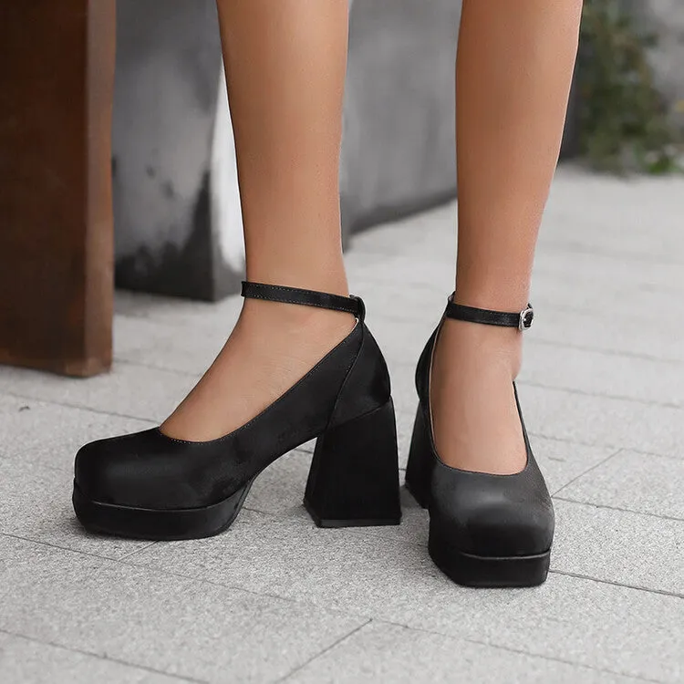 Women's Square Toe Ankle Strap Platform Pumps