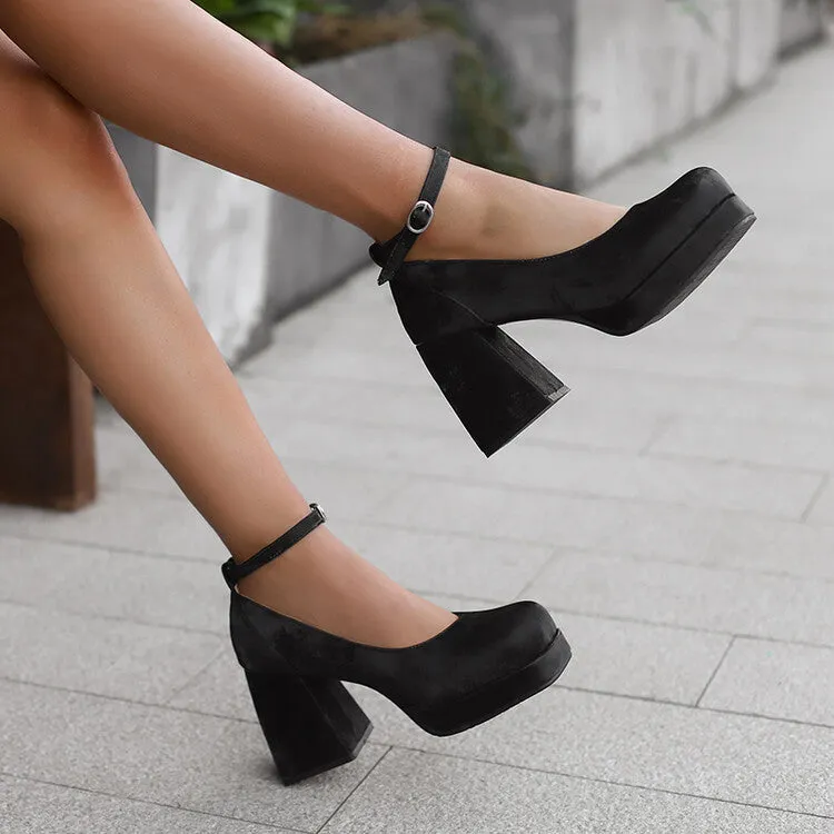 Women's Square Toe Ankle Strap Platform Pumps