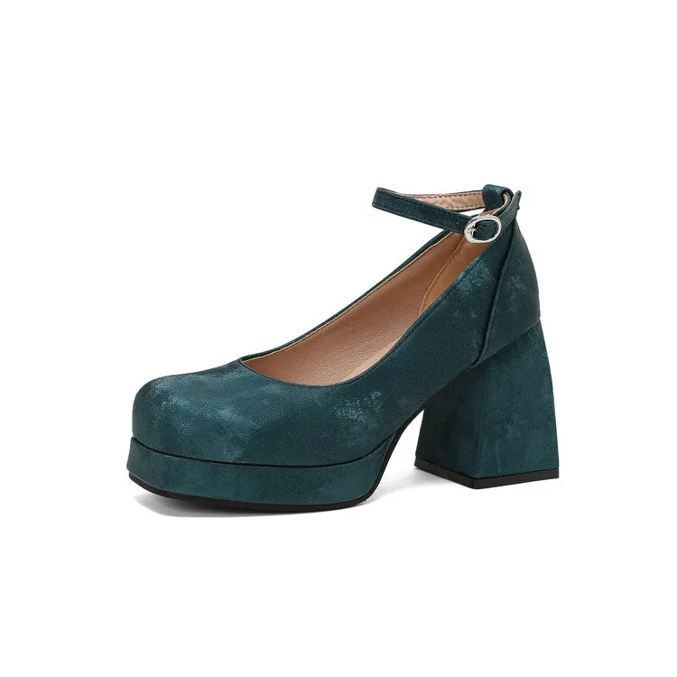 Women's Square Toe Ankle Strap Platform Pumps