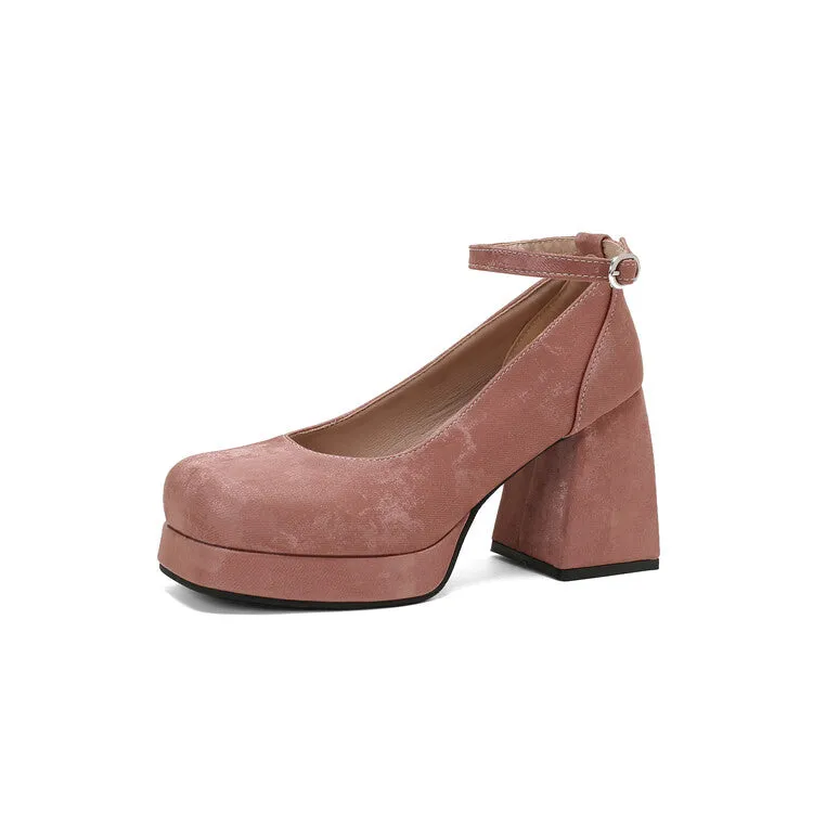 Women's Square Toe Ankle Strap Platform Pumps