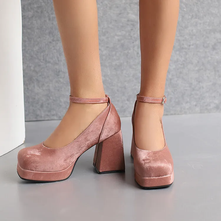 Women's Square Toe Ankle Strap Platform Pumps