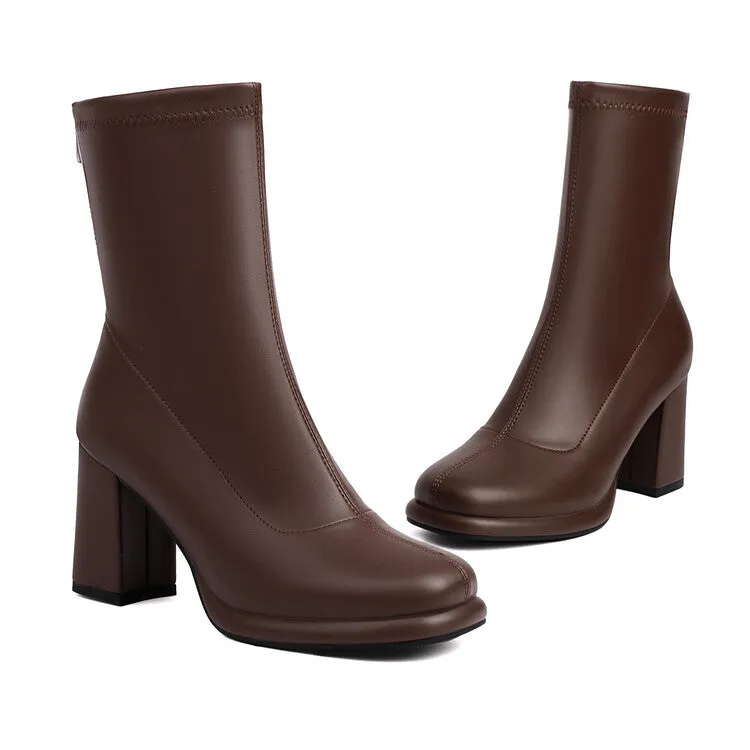 Women's Square Toe Block Heel Platform Short Boots