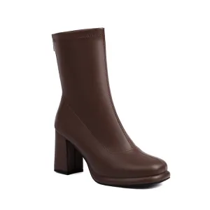 Women's Square Toe Block Heel Platform Short Boots