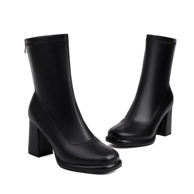 Women's Square Toe Block Heel Platform Short Boots