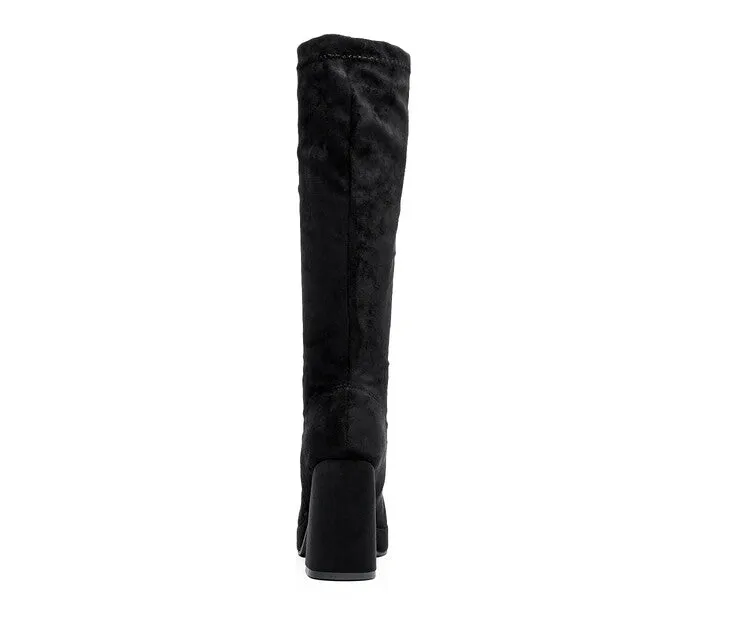 Women's  Square Toe Over Knee Block Chunky Heel Platform Knee High Boots