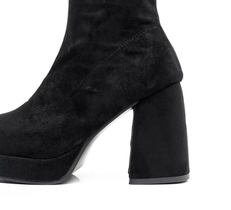 Women's  Square Toe Over Knee Block Chunky Heel Platform Knee High Boots