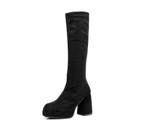 Women's  Square Toe Over Knee Block Chunky Heel Platform Knee High Boots