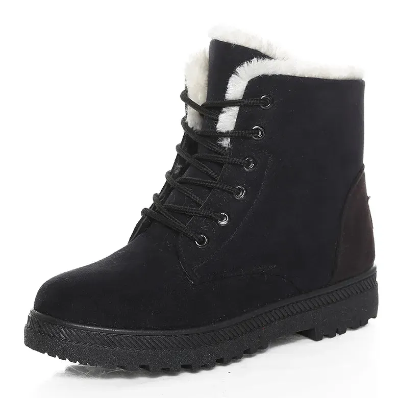 Women's Winter Ankle Boots With Fur Lining Low Rubber Heel Snow Boots