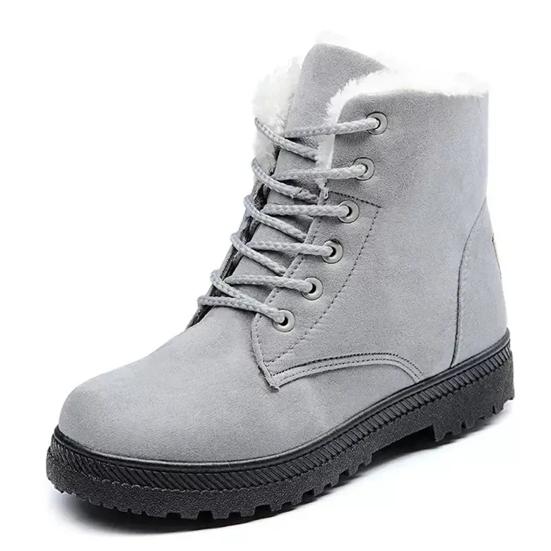 Women's Winter Ankle Boots With Fur Lining Low Rubber Heel Snow Boots