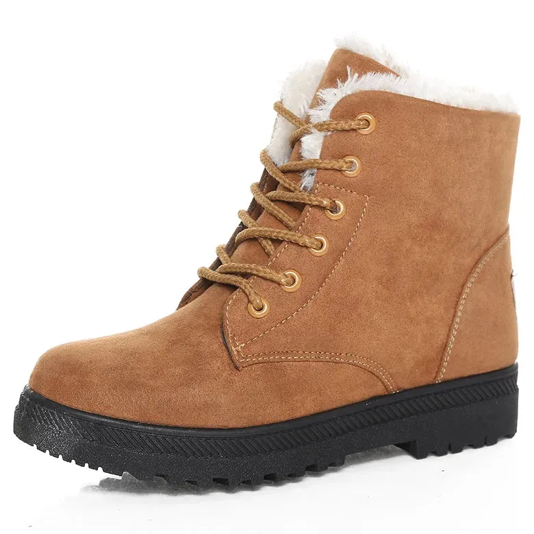 Women's Winter Ankle Boots With Fur Lining Low Rubber Heel Snow Boots