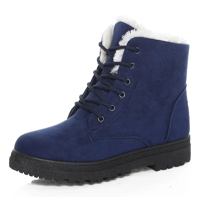 Women's Winter Ankle Boots With Fur Lining Low Rubber Heel Snow Boots