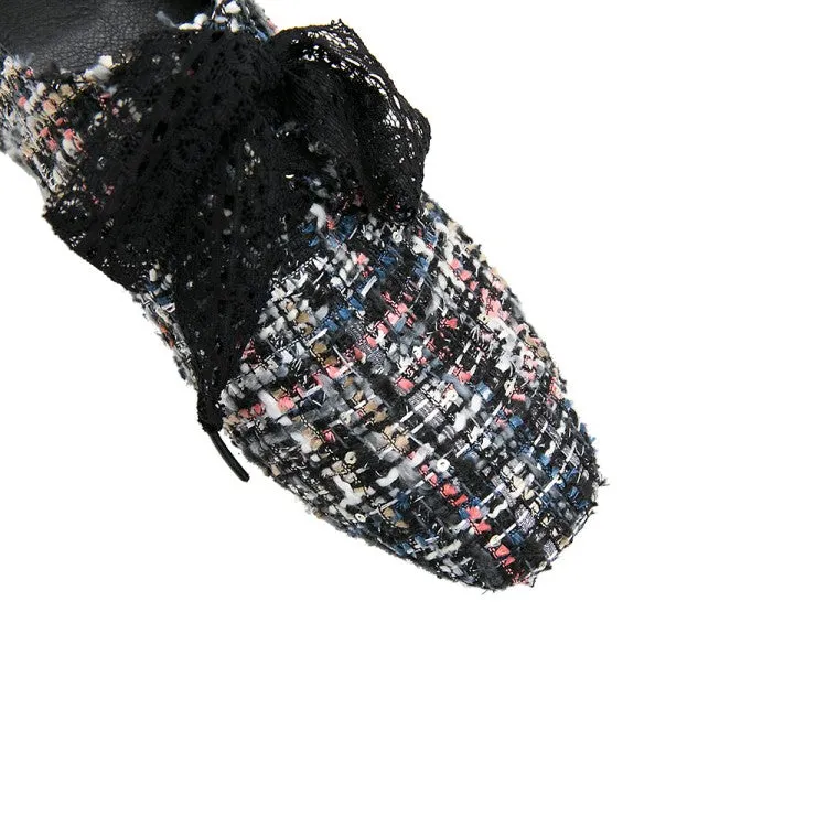 Women's Wove Lace Up Chunky Medium Heel Shoes