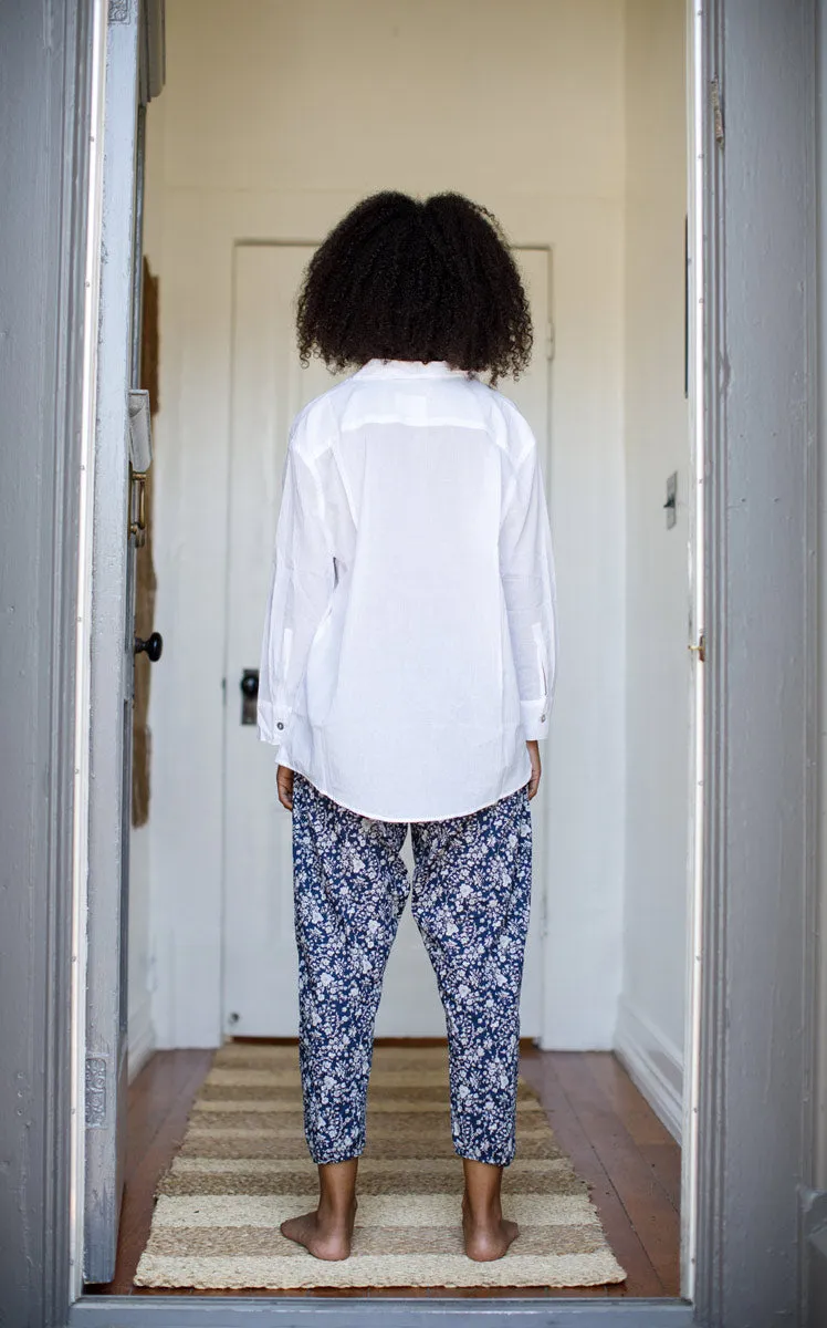 Workshirt in White Crinkled Cotton