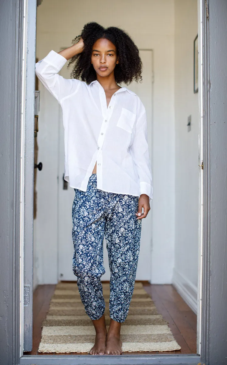 Workshirt in White Crinkled Cotton