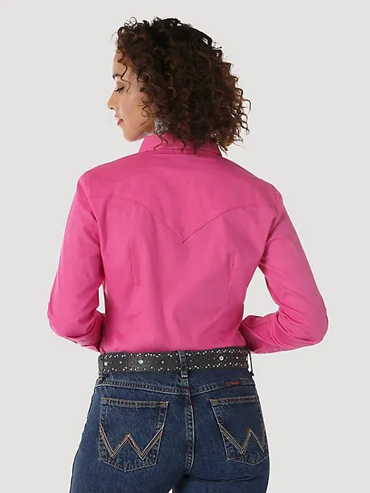 Wrangler Long Sleeve One Point Front & Back Pink Button Up