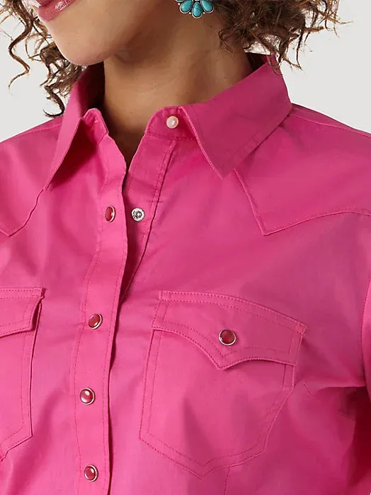 Wrangler Long Sleeve One Point Front & Back Pink Button Up