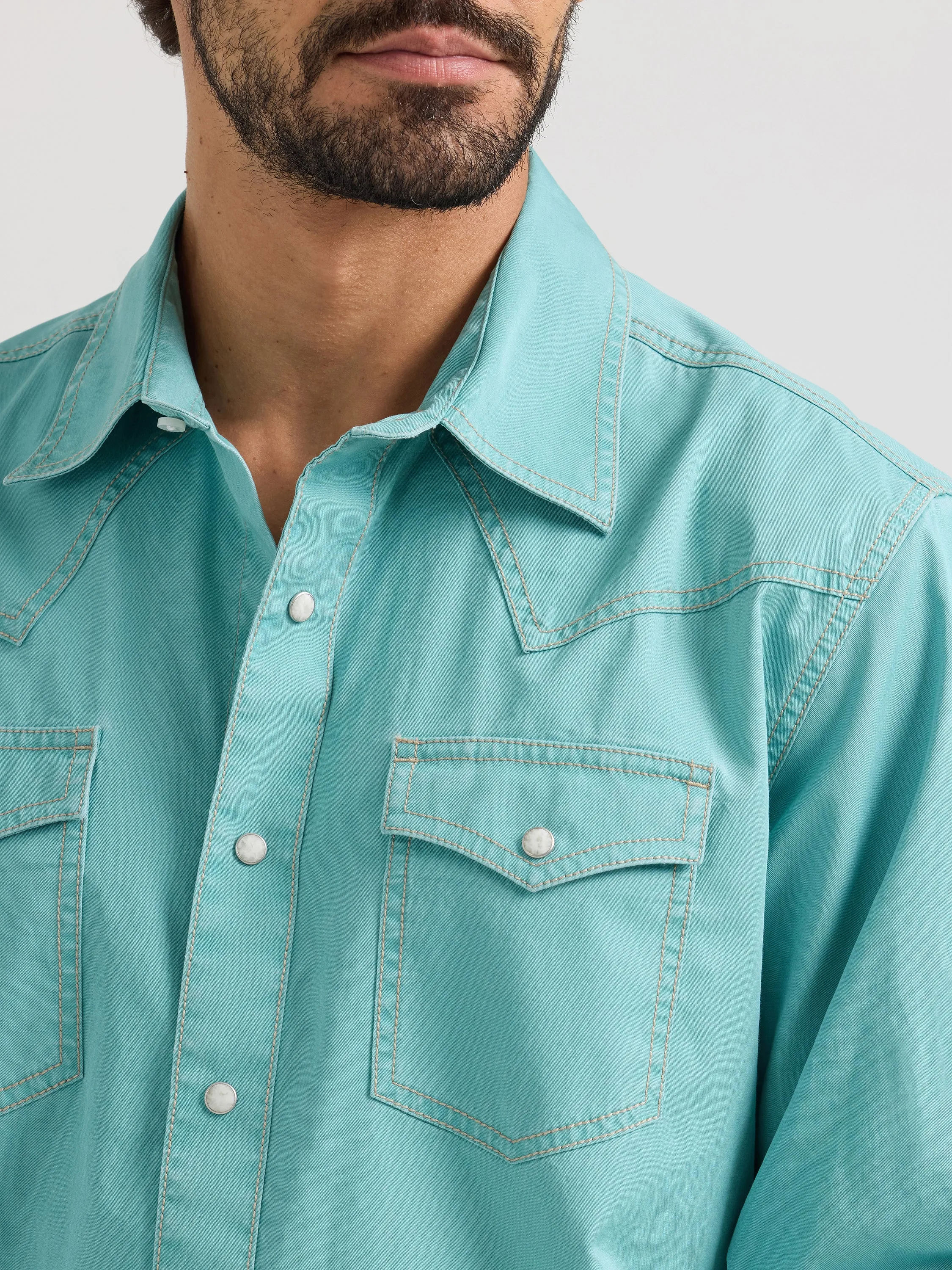 Wrangler Retro Premium Men's Solid Turquoise Snap Western Shirt