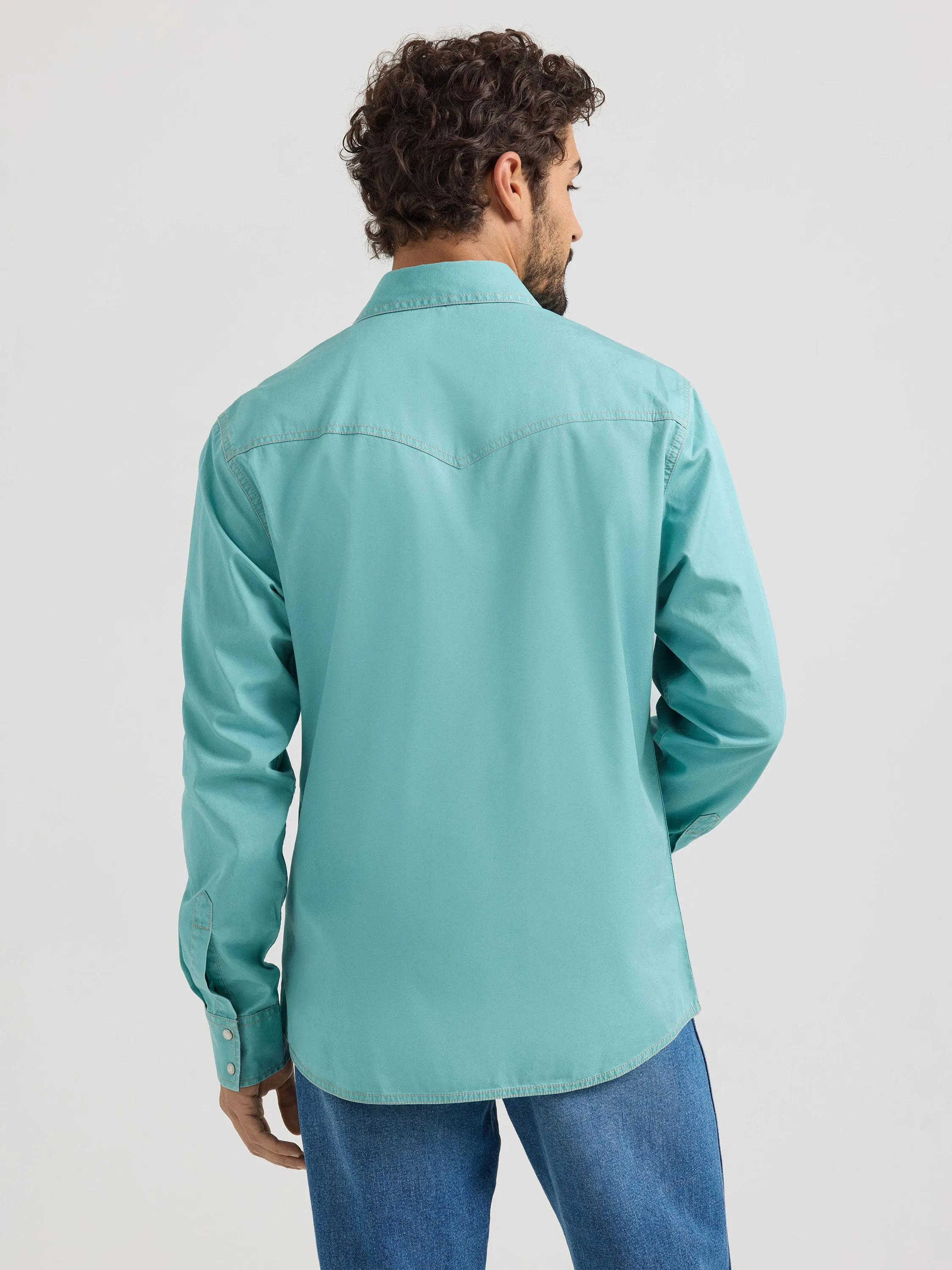 Wrangler Retro Premium Men's Solid Turquoise Snap Western Shirt
