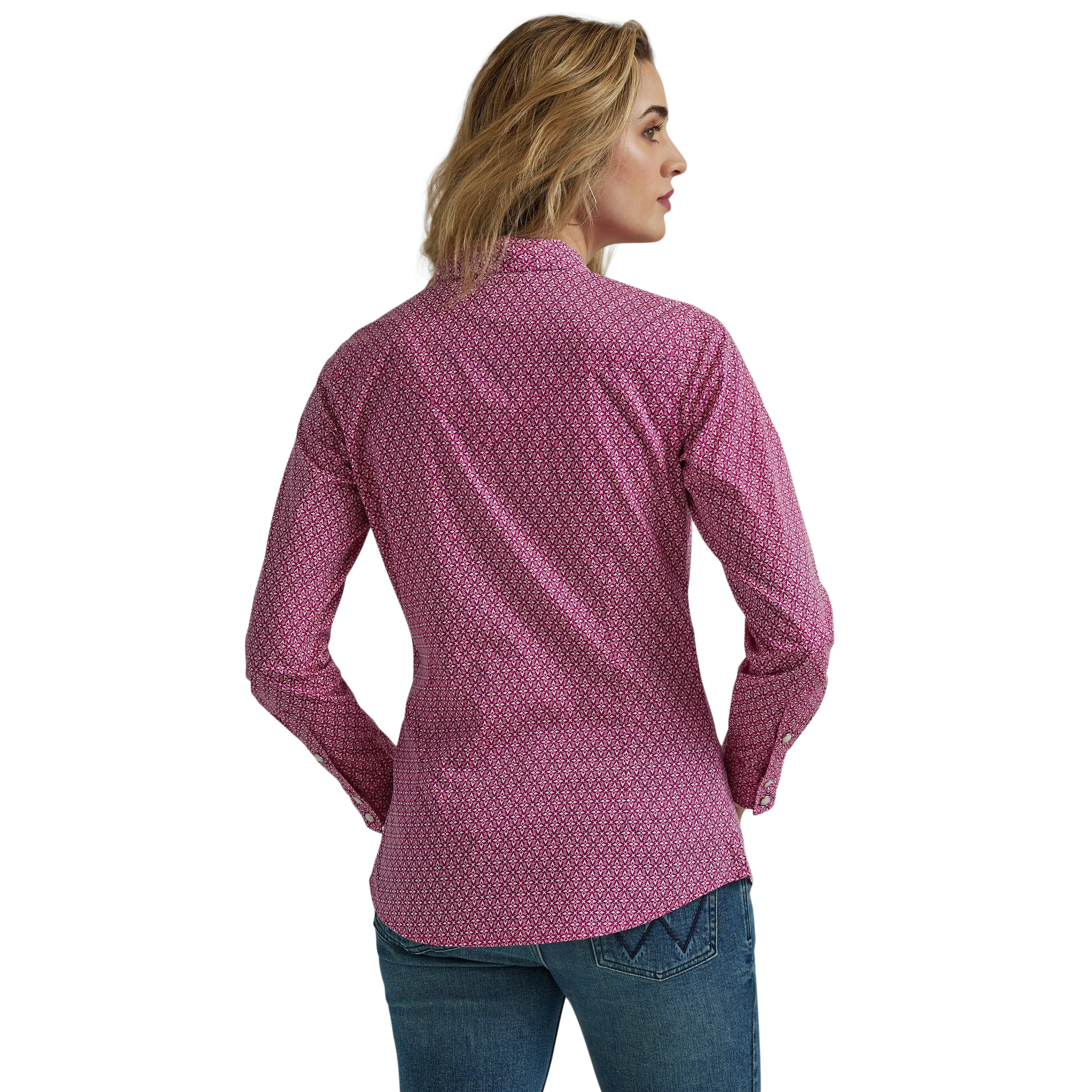 Wrangler Women's Long Sleeve Dress Snap Pink Shirt
