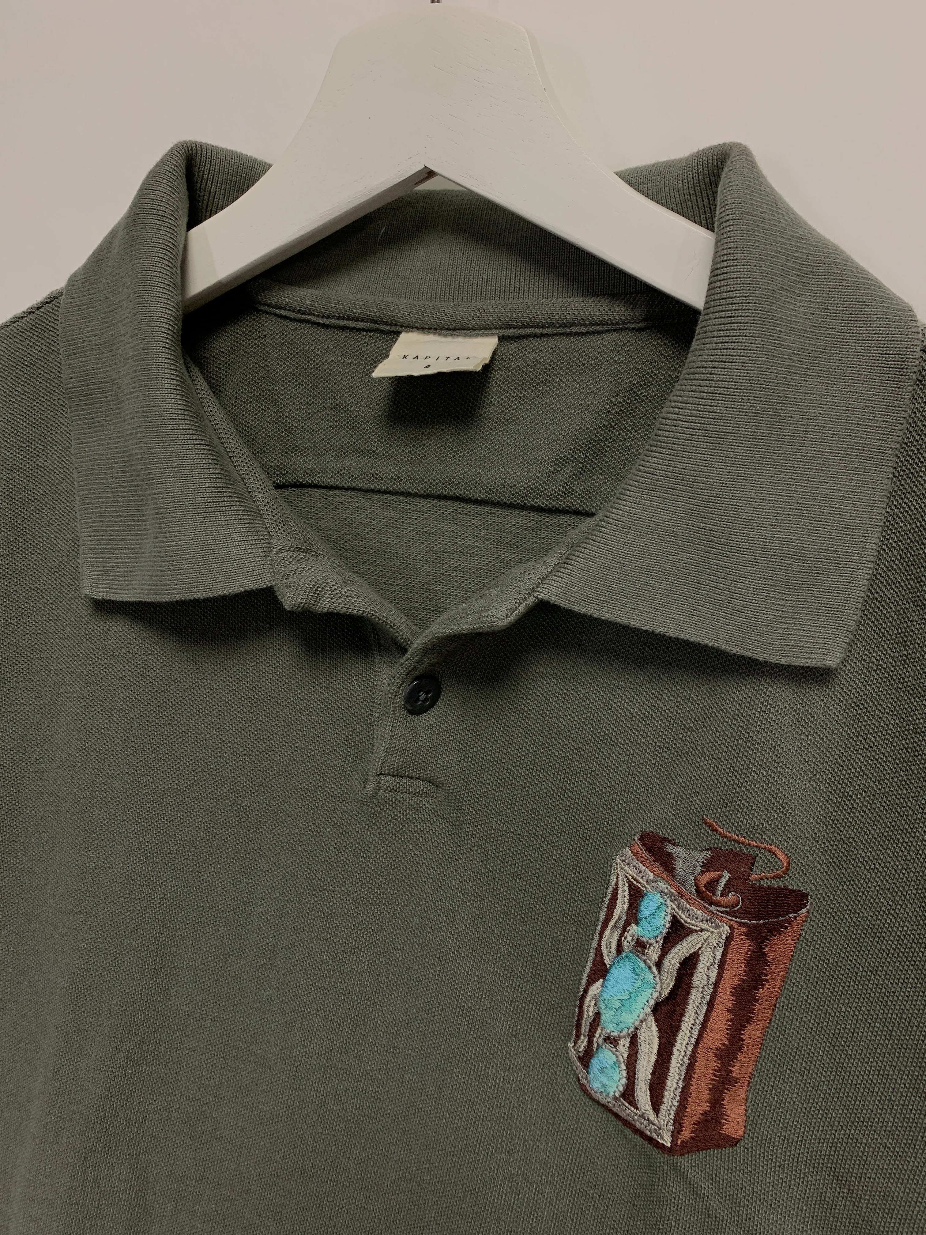 [XL] Kapital Native Sashiko Polo Shirt Olive