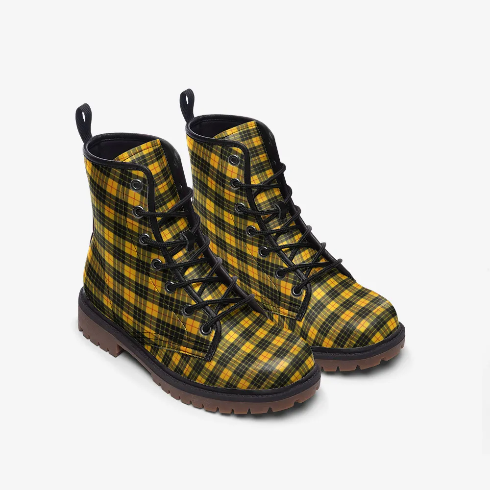 Yellow and Black Plaid Vegan Combat Boots