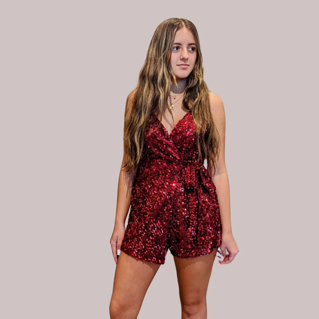 ZOE SEQUINED FRONT TIE ROMPER